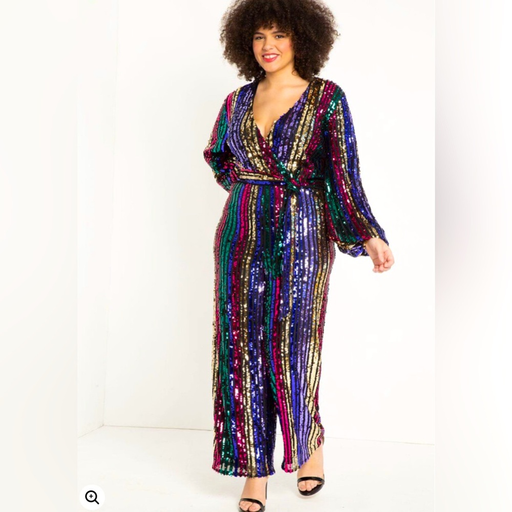 Eloquii Multicolor Stripe Sequin Jumpsuit